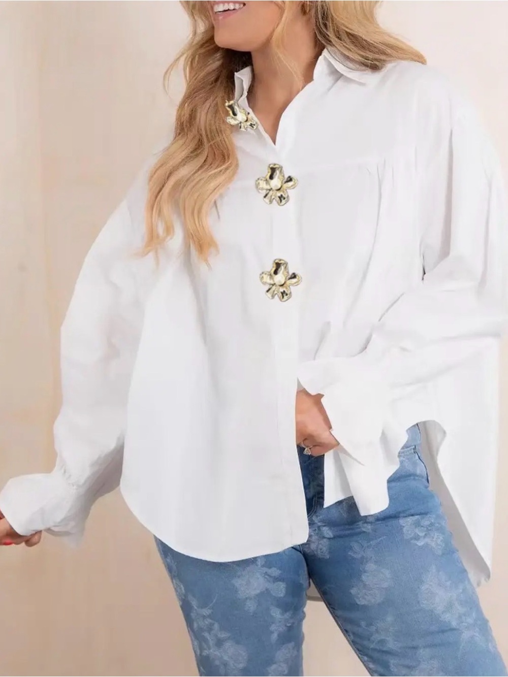 White Button-Accent Women's Shirt